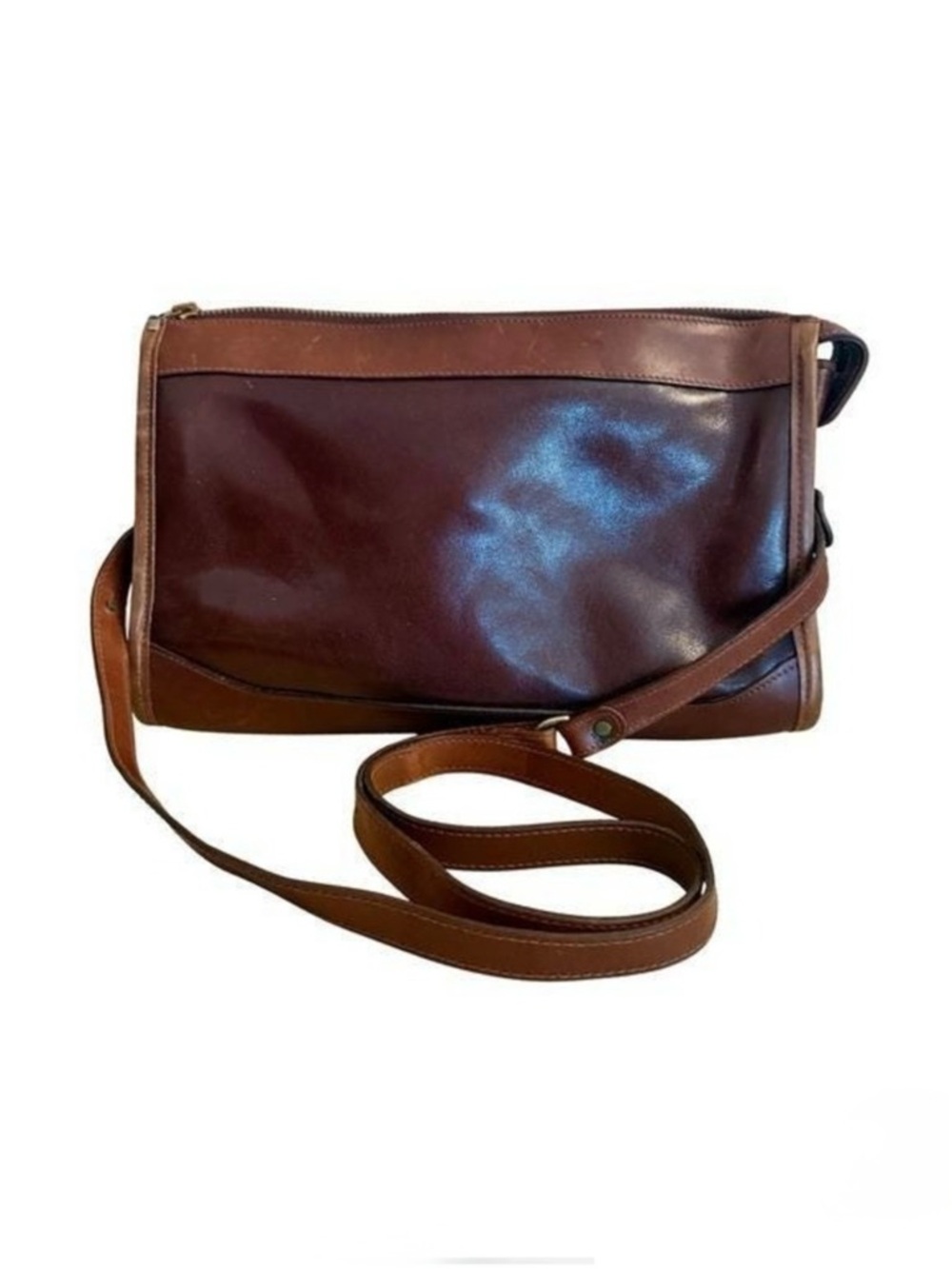 Vintage 90s Brahmin Fairhaven Two Tone Brown Leather Shoulder Bag Made in USA